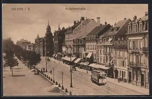 AK Colmar, Strassenbahn in der Rufacherstrasse