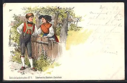 Lithographie Eckartsweier, Altenheim und Dundenheim, Badische Landestrachten