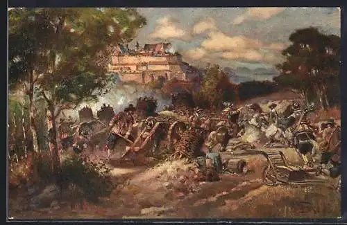 Künstler-AK 30-jährige Krieg, Die Belagerung der Feste Coburg durch Wallenstein's Truppen um 1632, Artillerie-Geschütze