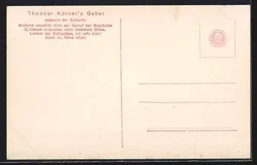 AK Theodor Körners Gebet während der Schlacht, Befreiungskriege