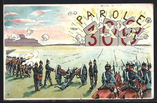 AK Soldaten in Uniform mit Kanone, Parole 300