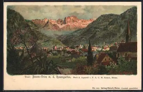 Künstler-AK F.A.C.M. Reisch: Bozen-Gries m. d. Rosengarten