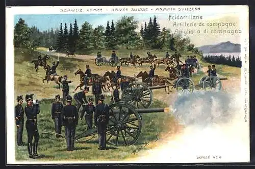 Künstler-AK sign. Stückelberger: Schweizer Armee, Feldartillerie in Feuerstellung