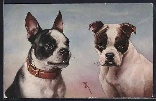 Künstler-AK Carl Reichert: zwei Zwergbulldoggen