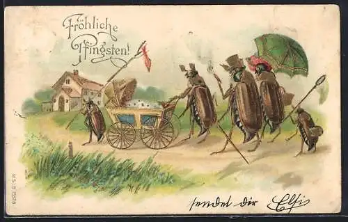 AK Maikäfer auf Pfingstspaziergang mit Kinderwagen