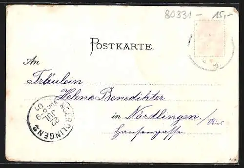 Lithographie München, Hofbräuhaus im Passepartout, Wappen mit Münchner Kindl