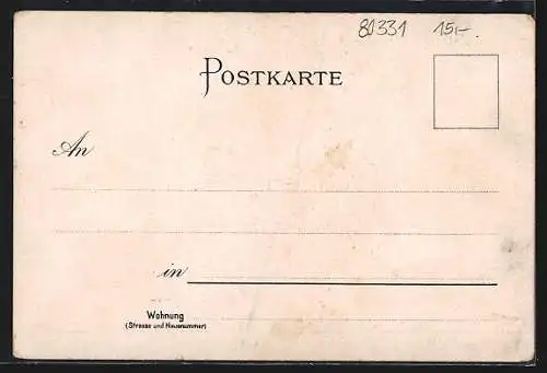 Lithographie München, Münchner Hofbräuhaus mit Aussenansicht, Oberer Saal & Hof