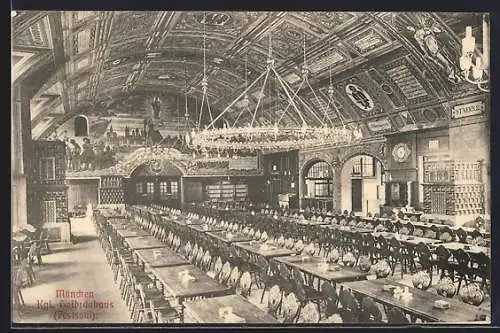 AK Münchner Hofbräuhaus, Blick in den Festsaal