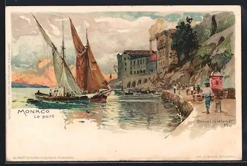Künstler-AK Manuel Wielandt: Monaco, Le port