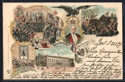 Lithographie Berlin, Kaiser Wilhelm I. (der Grosse), Kaiserproklamation zu Versailles, 1871