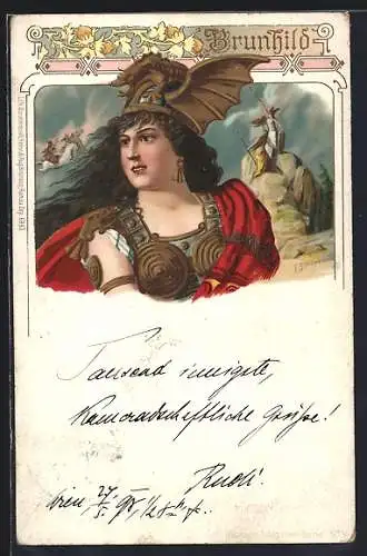 Künstler-AK Franz Stassen: Brunhilde in prunkvoller Rüstung, Berittene Walküren