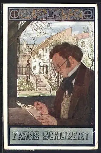 Künstler-AK Ernst Kutzer: Portrait Franz Schubert schreibt in ein Heft