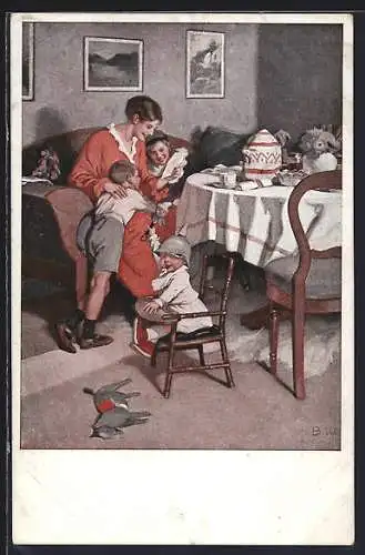 Künstler-AK Brynolf Wennerberg: Gute Nachrichten von der Front, Frau daheim