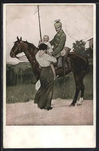 Künstler-AK Brynolf Wennerberg: Abschied des Ulanen von seiner Familie