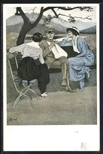 Künstler-AK Brynolf Wennerberg: Daheim, Verwundeter Leutnant und Bewundererinnen