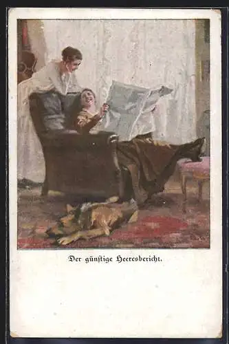 Künstler-AK Brynolf Wennerberg: Nr. 13, günstiger Heeresbericht, Frauen lesen Zeitung