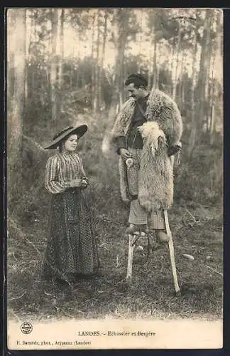 AK Landes, Echassier et Bergére, Mann auf Stelzen