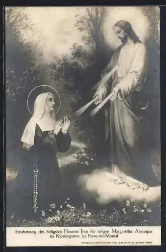 AK Erscheinung des Herzens Jesu der seligen Margaretha Alacoque im Klostergarten zu Paray-le-Monial