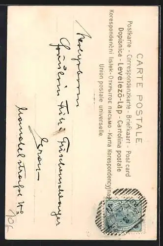 Lithographie schöne Frau mit Blüten, Jugendstil