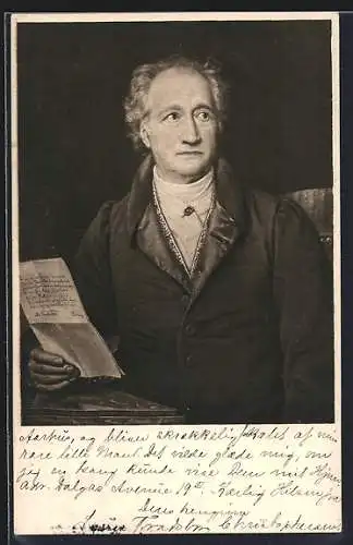 AK Johann Wolfgang von Goethe, Portrait mit Brief in der Hand