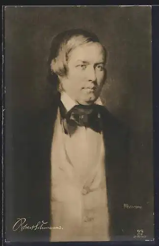 AK Komponist Farnz Schubert mit Fliege im Anzug