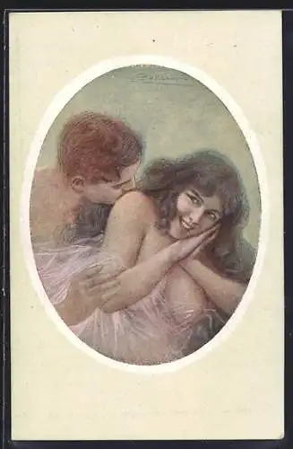 Künstler-AK G. Guerzoni: Junger Mann küsst nackte Frau