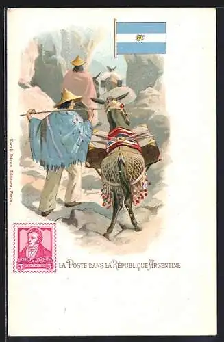 AK La Poste dans la Republique Argentine, Briefträger beim transportieren der Post mit Maultieren