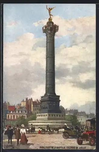 Künstler-AK Paris, Place de la Bastille, Colonne de Juillet, Julisäule