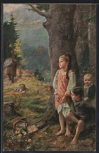 Künstler-AK Raphael Tuck & Sons Nr. 855: Kinder verstecken sich vor dem bösen Mann
