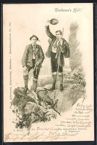 AK die kaiserlichen Prinzen auf der Jagd mit einer erlegten Gemse