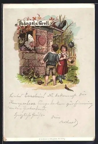 AK Hänsel und Gretel am Hexenhaus, Märchen