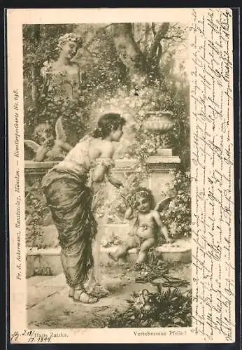 Künstler-AK Hans Zatzka: Junge Frau mit Amor vor einer Büste