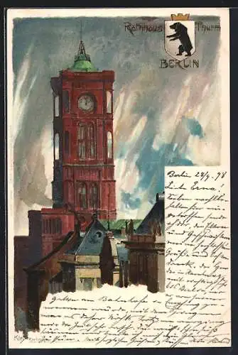 Künstler-AK Heinrich Kley: Berlin, Rathausturm m. Wappen
