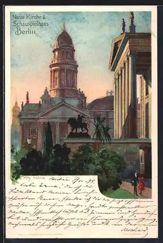 Künstler-Lithographie Heinrich Kley: Berlin, Nationalmuseum und Schloss