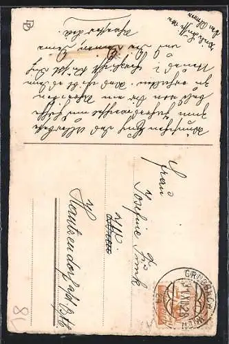 AK Glückwunsch zum neuen Jahre, Schweinenachtwächter und schlafender Zecher