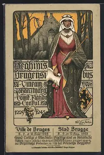 Künstler-AK sign. van Acker: Bruges, Schutzpatronin vor einem Haus, 1225-1245