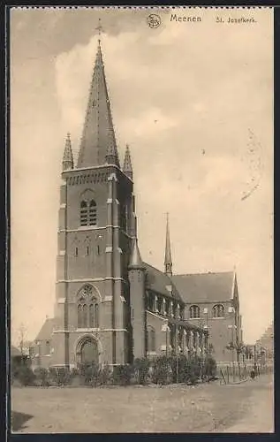 AK Meenen, St.Josef kerk vom Platz aus