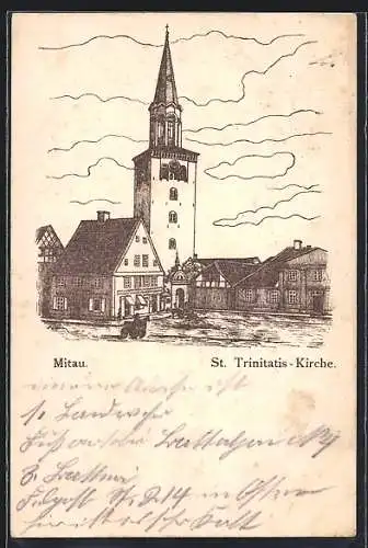 Künstler-AK Mitau, St. Trinitatis-Kirche