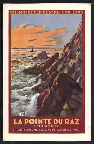Künstler-AK La Pointe du Raz, Circuits Automobiles au départ de Quimper, Tourismus