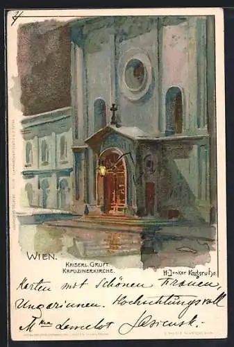Künstler-Lithographie H. Junker: Wien, Kapuzinerkirche, Kaiserl. Gruft