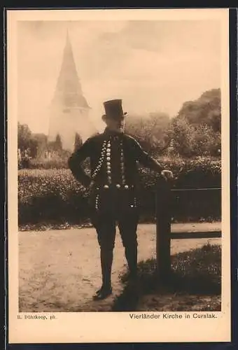 AK Hamburg, Bundesschiessen 1909, Vierländer Kirche in Curslak, Vierländer in Tracht