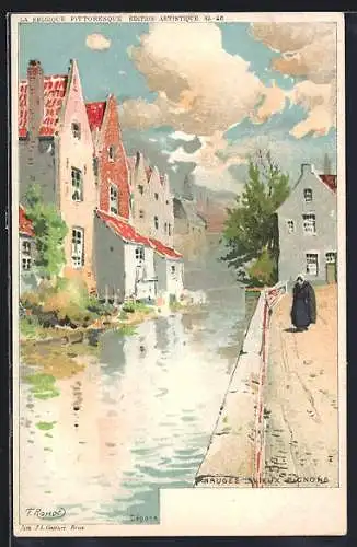 Künstler-Lithographie F. Ranot: Bruges / Brügge, Vieux Pignons, Ortspartie in der Altstadt