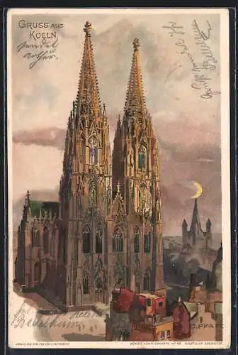 Künstler-Lithographie Köln, Blick zum Dom