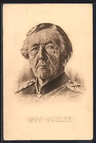 Künstler-AK Heerführer Graf von Haeseler in Uniform