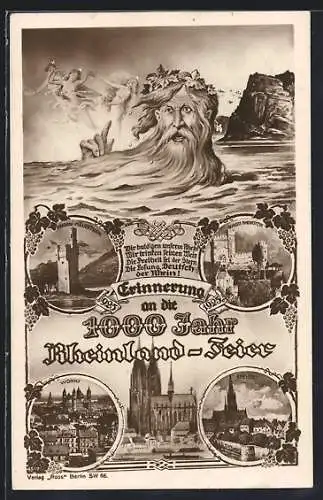 AK Rhein, Impressionen aus Köln, Worms und Speyer, 1000 Jahr Rheinland-Feier, 1925, Weimarer Republik
