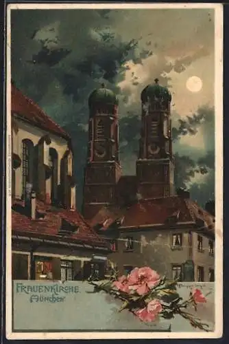 Künstler-AK Theodor Guggenberger: München, Die Frauenkirche bei Nacht