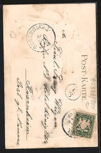 Passepartout-Lithographie München, Strassenpartie am Hofgarten, Bierkrug mit Münchner Kindl