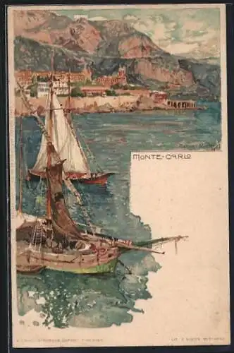 Künstler-AK Manuel Wielandt: Monaco, Segelboote im Hafen von Monte Carlo