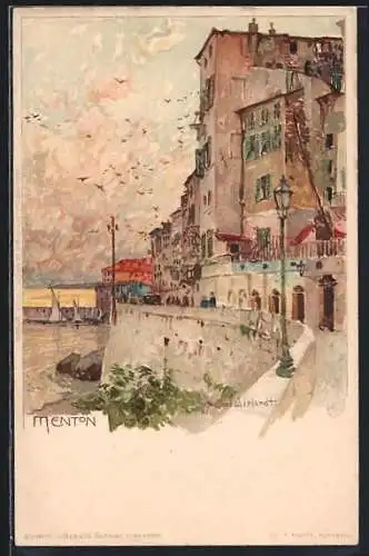 Künstler-AK Manuel Wielandt: Menton, Abendstimmung im Ort
