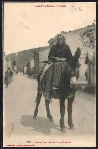 AK Frau auf einem Maultier begibt sich zum Markt